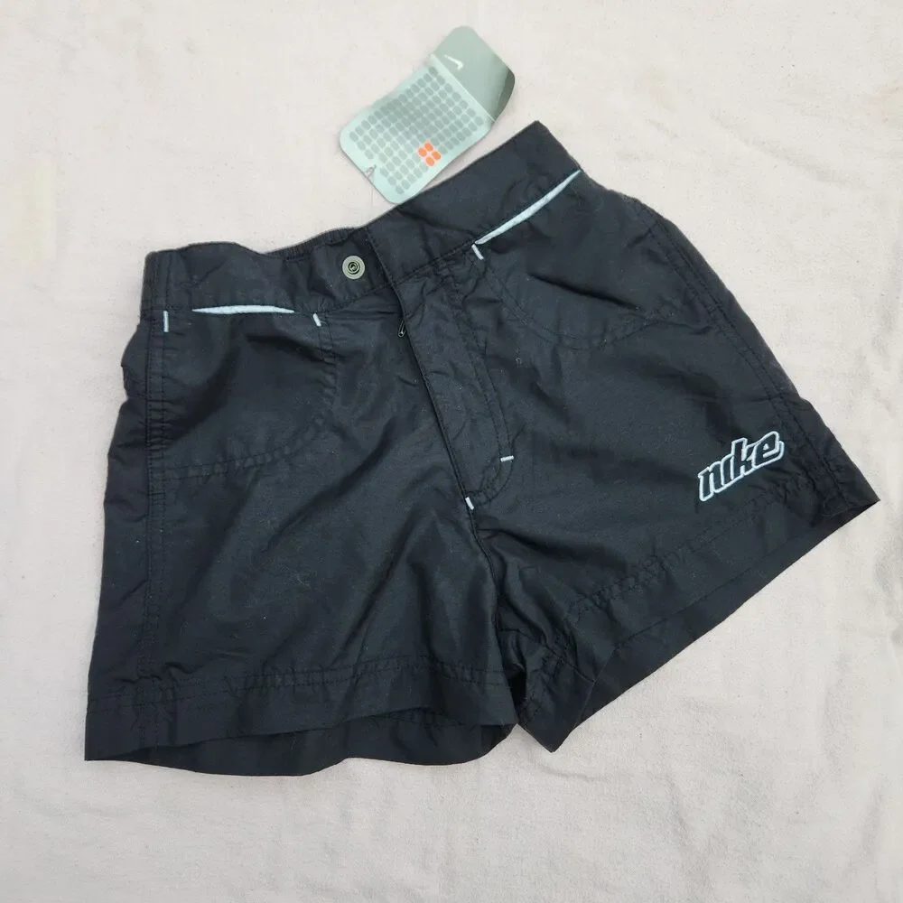 Vintage Nike Girls Small Black Woven Shorts Y2K 2001 Retro Deadstock NWT 463693